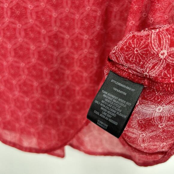 Sanctuary Boho Smocked Top Red Tie Neck Western Short Dolman Sleeves Size M - Picture 9 of 9